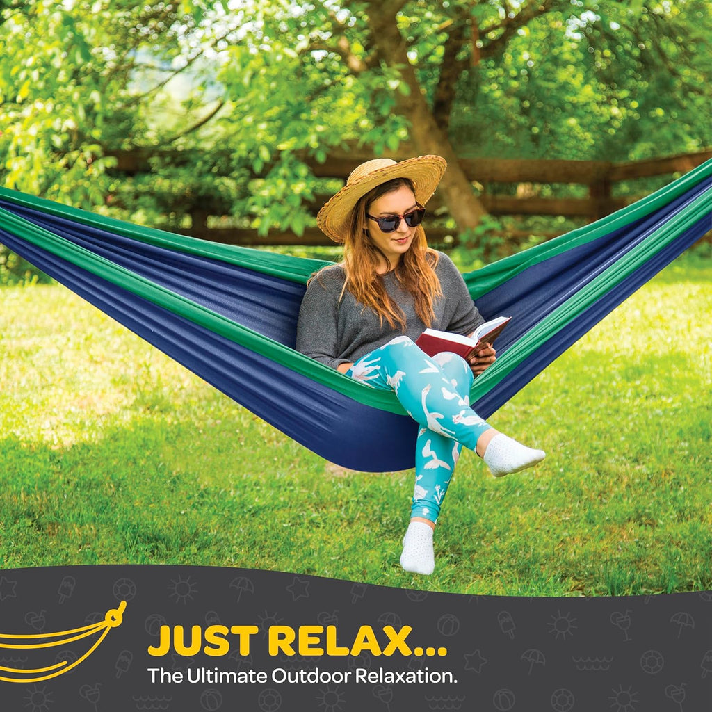 Durable Hammock 400 lb Capacity, Nylon Camping Hammock Chair - Double or Single Sizes w/Tree Straps and Attached