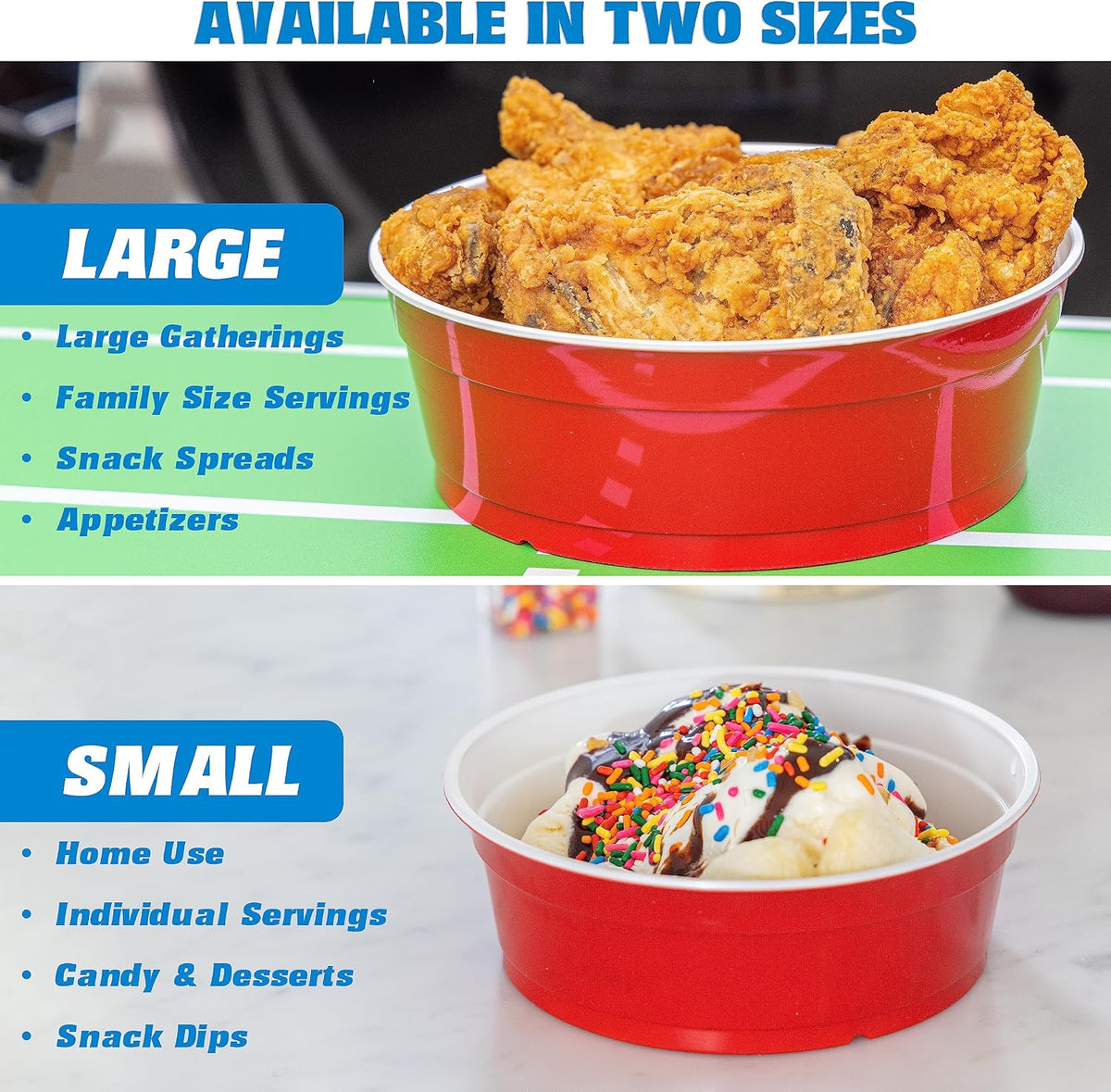Red Party Cup Bowls - Large Disposable Plastic Bowls - 22 oz or 60 oz