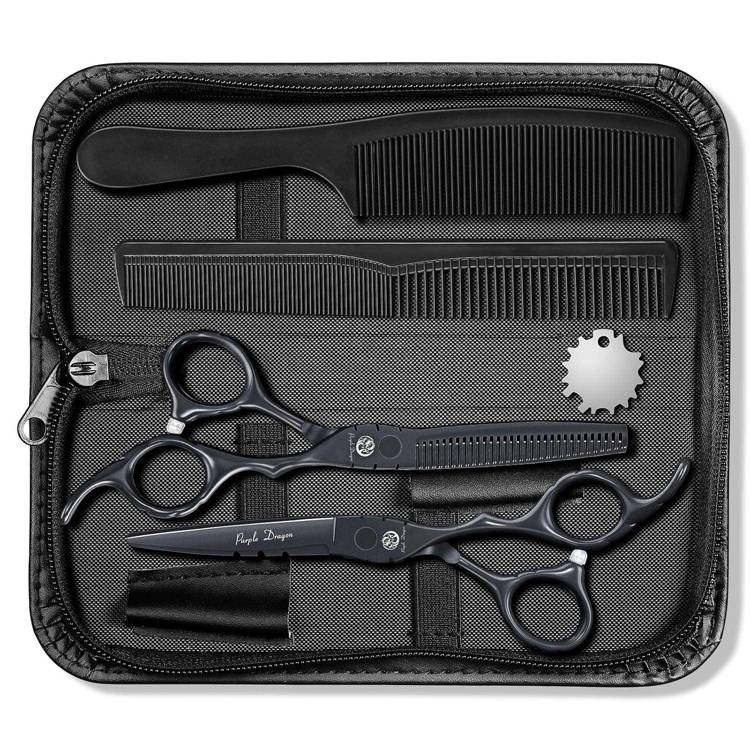 6 inch Hair Cutting Shears Set with Bag for Barbers - Black | Japanese 440C Steel Hairdressing Scissors, Straight &