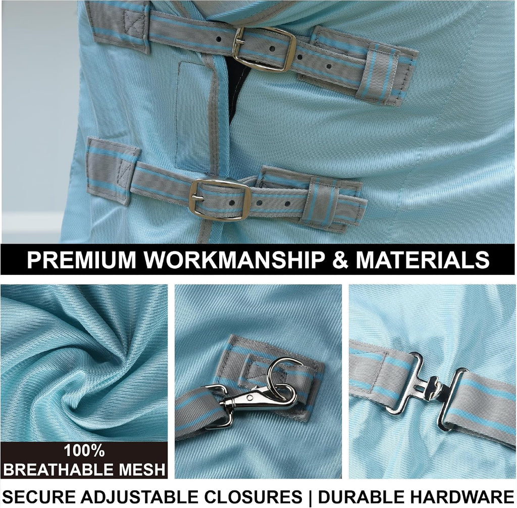Horse Fly Sheet with Neck & Belly Wrap, Breathable Fine Mesh