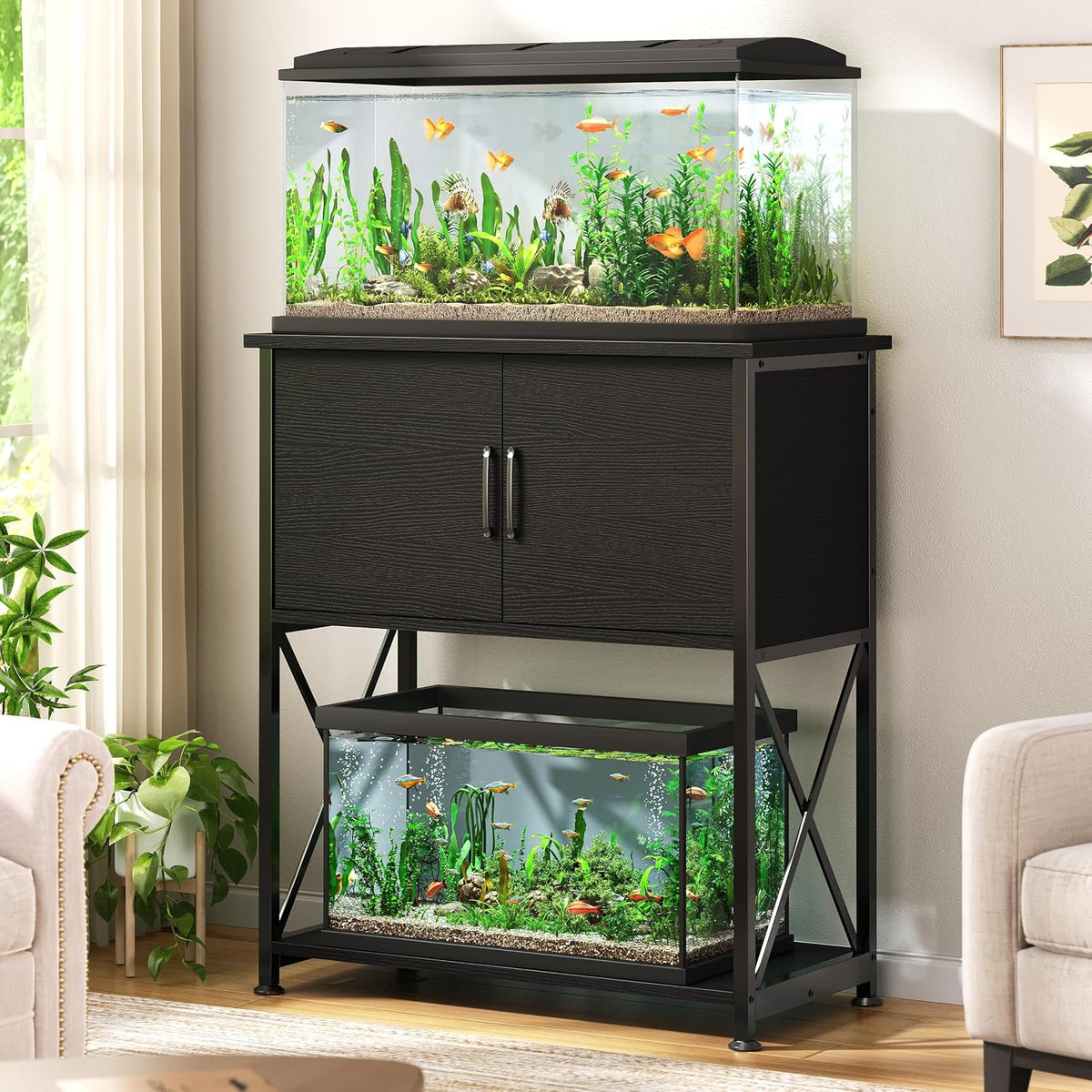 20-29 Gallon Aquarium Stand Metal Frame Fish Tank Stand with Cabinet Storage, for 20 Gallon Long Aquarium,30.7"
