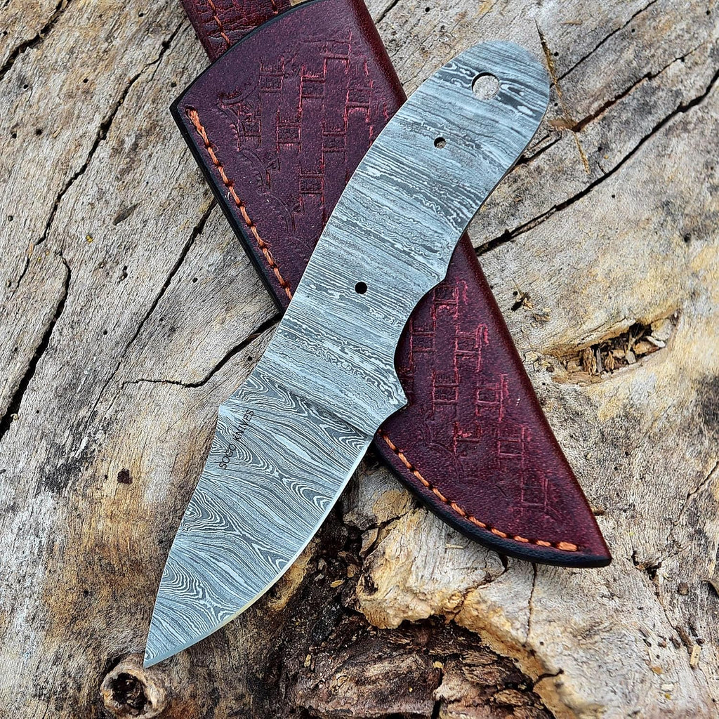 7'' Damascus Knife Making Kit DIY Handmade Knife Kit Includes Knife Blank Knife Steel Blade, Pins, Knife with Sheath