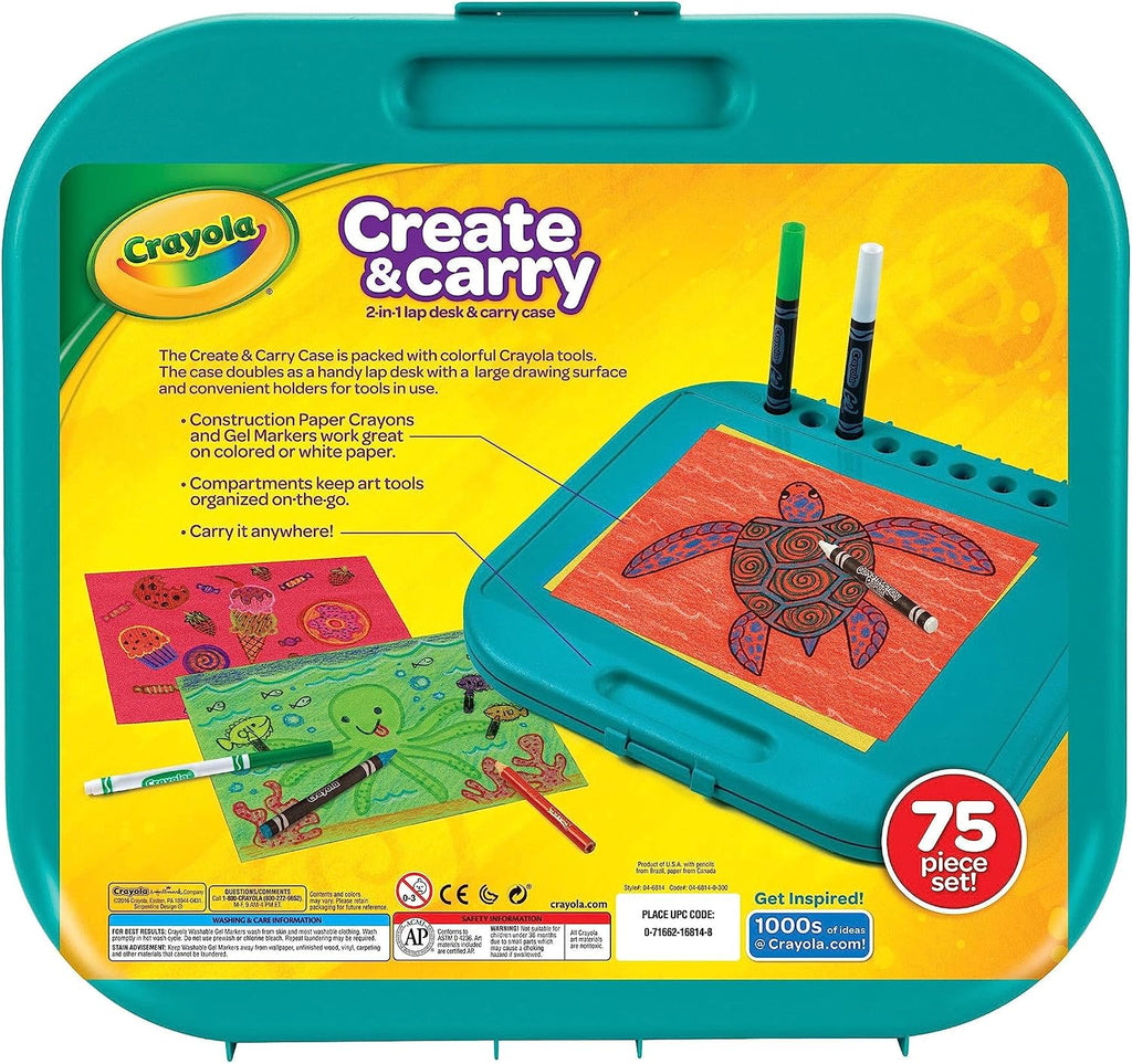 Create 'N Carry Travel Art Set for Kids (75pcs), 2-in-1 Lap Desk & Carrying Case, Essential Art Supplies Kit, Spring