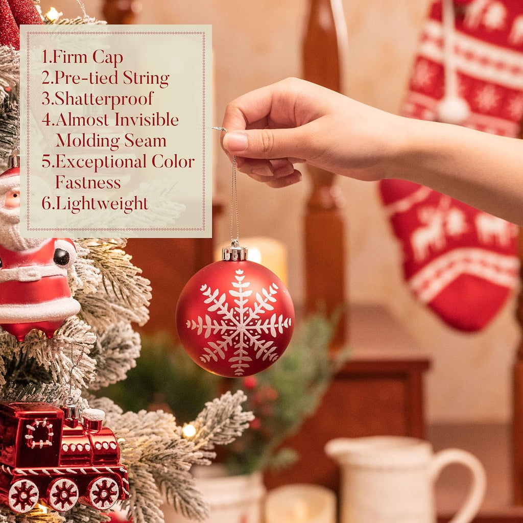 Christmas Tree Ornaments Set, 155ct Red and White Shatterproof Christmas Tree Decorations Bulk, Variety Traditional
