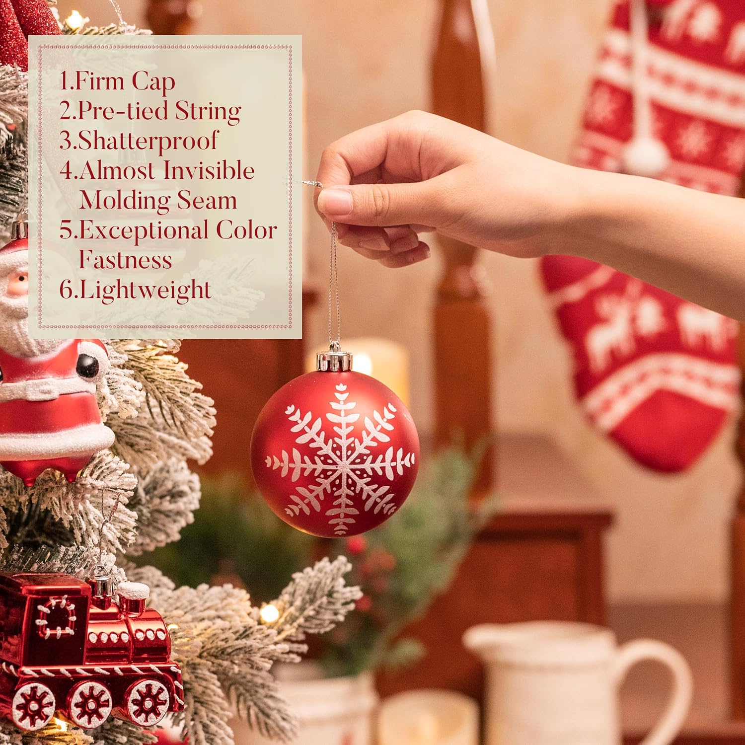 Christmas Tree Ornaments Set, 155ct Red and White Shatterproof Christmas Tree Decorations Bulk, Variety Traditional