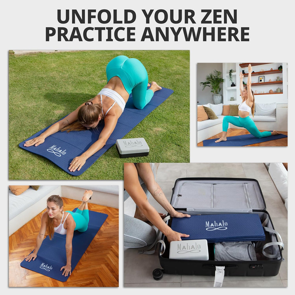 Foldable Yoga Mat + Carry Bag, 6mm 7-fold Workout Mat, Easy to Store, Anti-Slip Folding Exercise Mat for Yoga