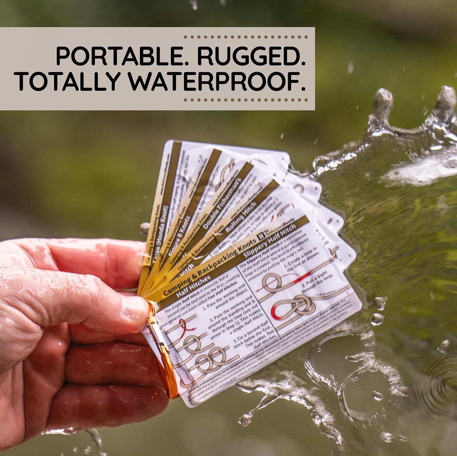 Outdoor Knot Cards: 22 Knots – Camping, Backpacking, Scouts | Waterproof pocket guide with mini carabiner for