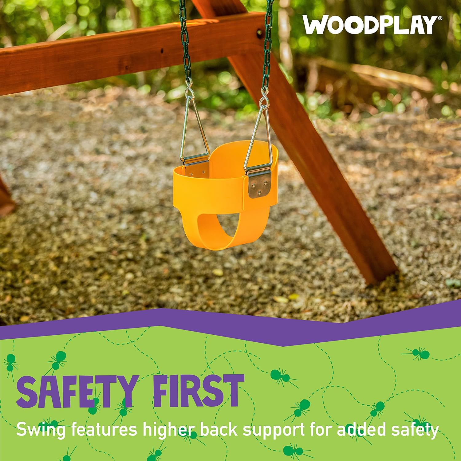 Jack & June Yellow High Back Full Bucket Playset Toddler Swing with Plastisol-Coated Chains