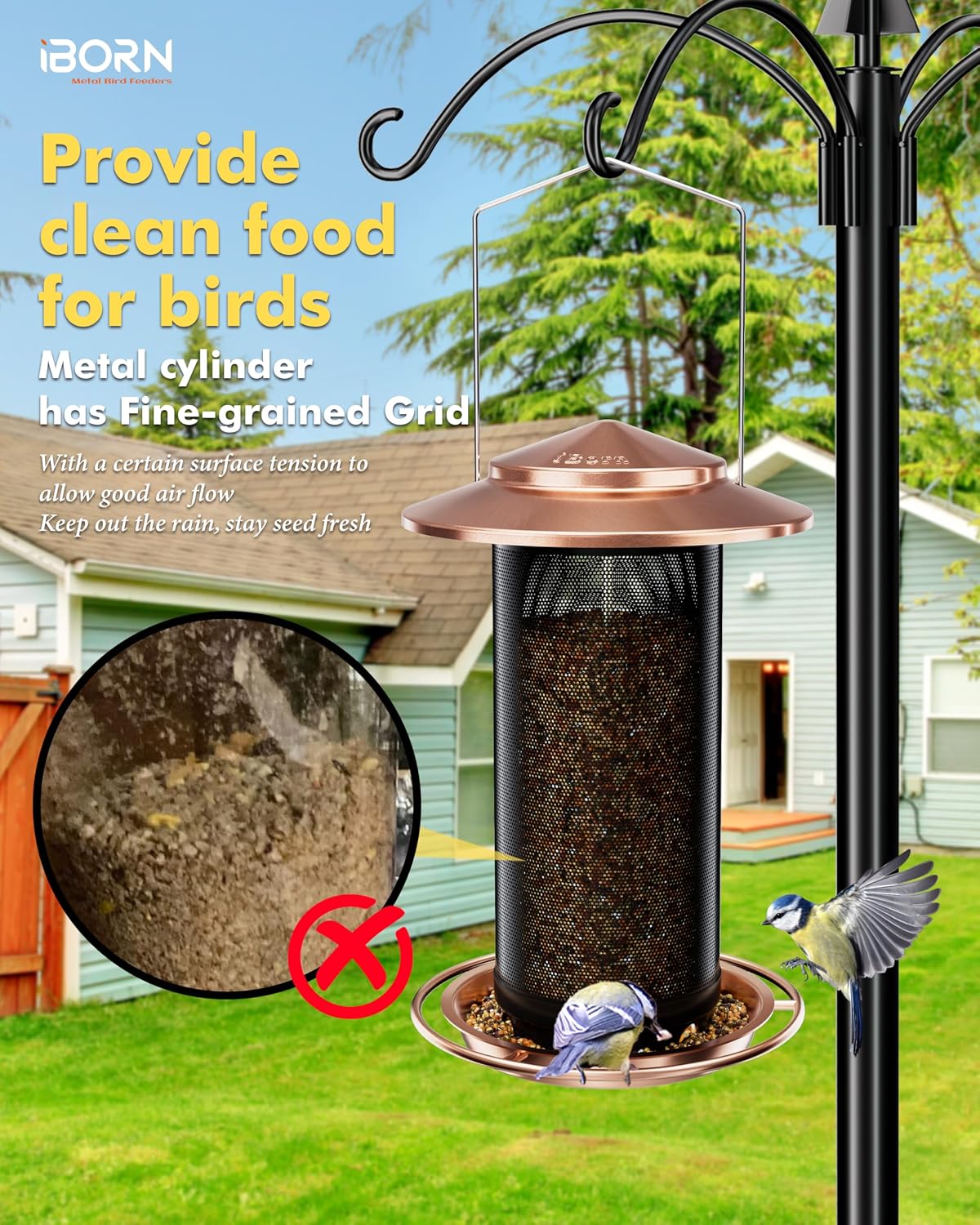 Bird Feeders for Outdoors, Metal Mesh Tube, 2.8LB, Copper-Plating, 1PK