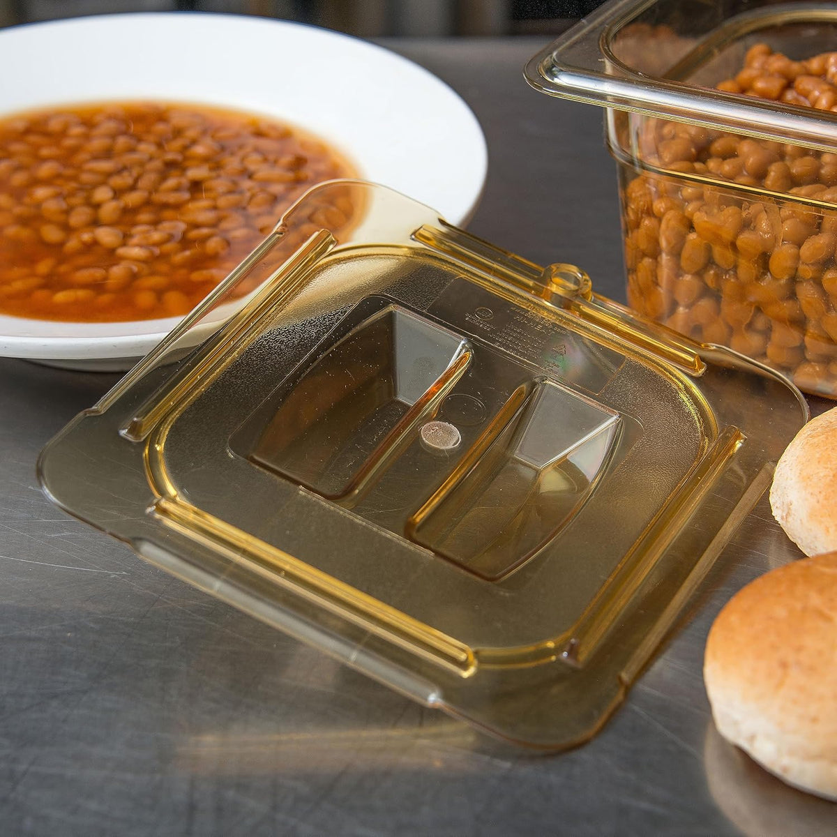 StorPlus Handled Lid, Cover for 1/6 Size Food Pans, Unnotched, 6.88" x 6.31", 1 Count, Amber
