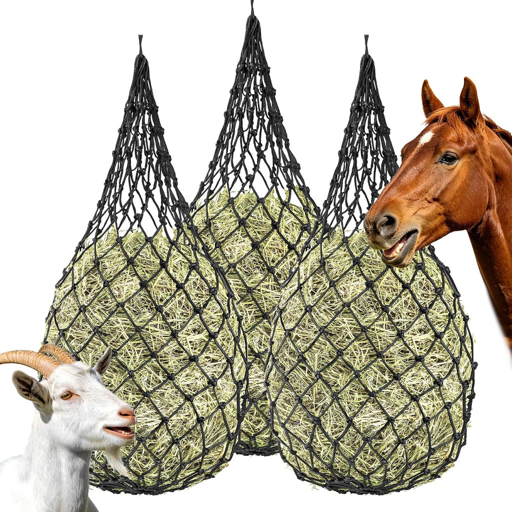 3 Pack Hay Nets for Horses, Slow Feed Hay Bags for Horses Goats with 2.3 Inch Holes, Hanging Hay Feeder for Stable