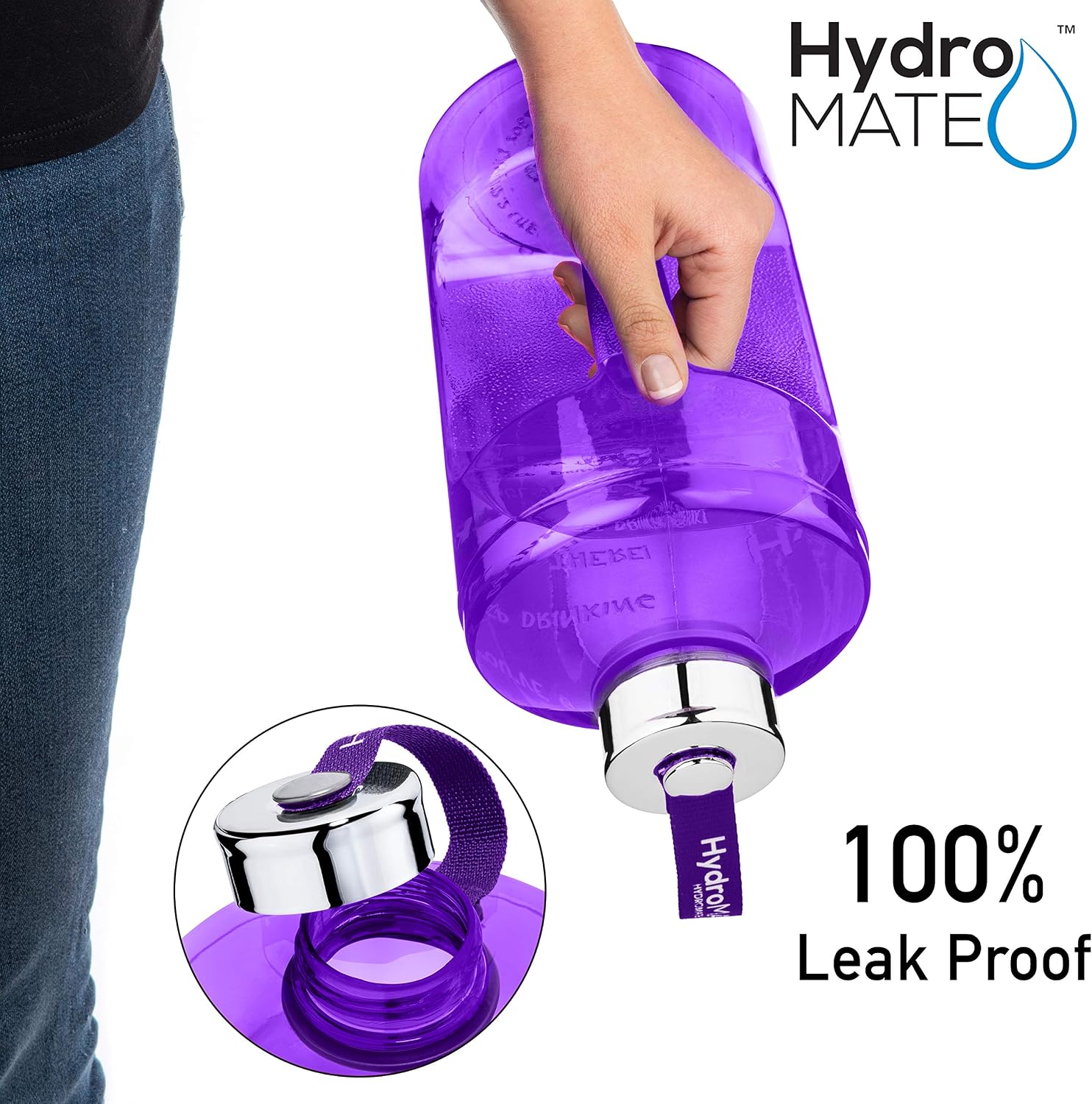 HydroMATE Large Gallon 128 oz Motivational Water Bottle with Handle and Time Marker Reusable BPA Free Jug Times
