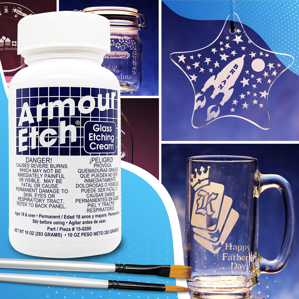 Armour Etch 10 oz Glass Etching Cream Bundle with Moshify Brushes