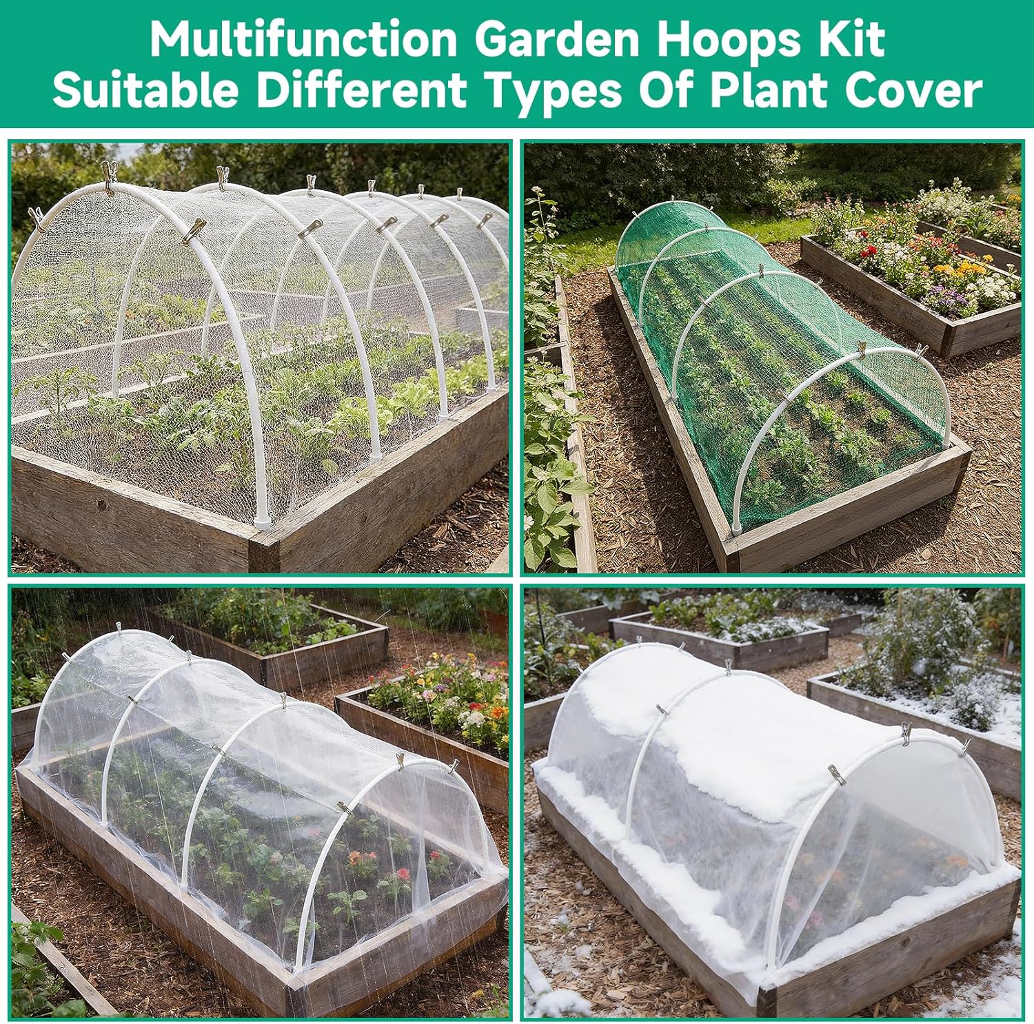 Greenhouse Garden Hoops for Raised Beds Plant Cover Netting, 36pcs PVC Adjustable Garden Hoop with 20 Clips for Shade