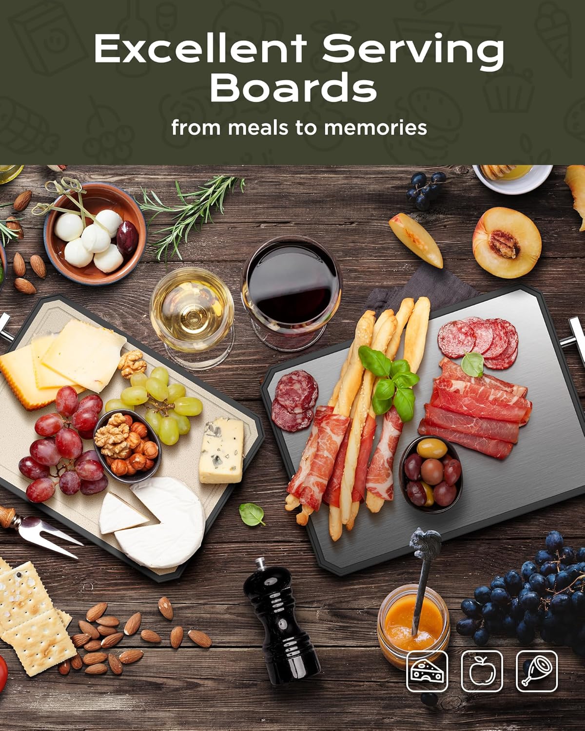 Stainless Steel Cutting Board,Double Sided Steel Bread Boards for kitchen,Stainless Steel/Wheat straw pp Large Board