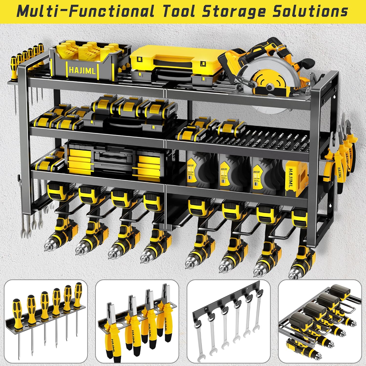 Power Tool Organizer Wall Mount,4 Layers Heavy Duty Storage Rack with 8 Drill Holder, Easy Installation, Tool