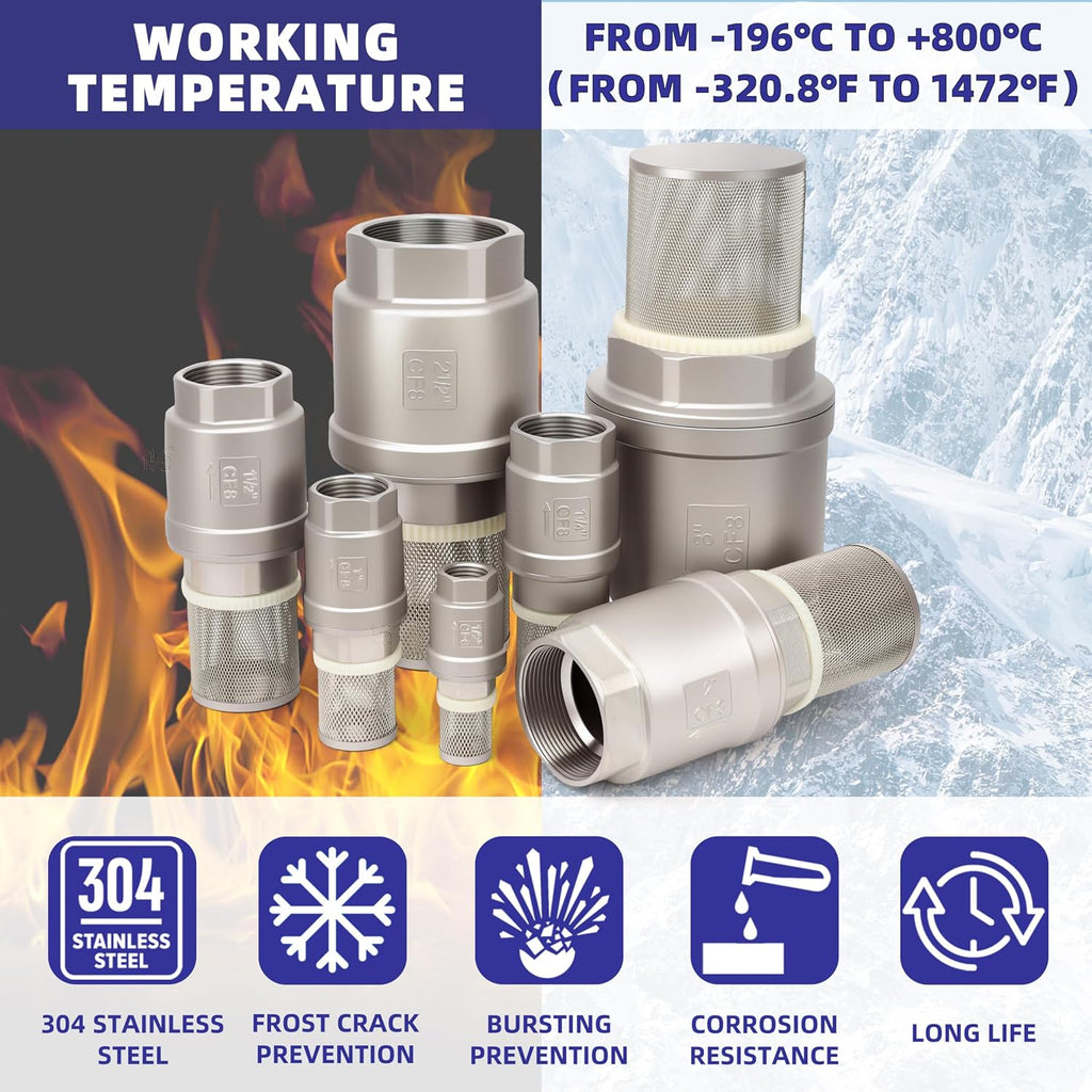 1" NPT Foot Valve with Filter Stainless Steel Heavy Duty Female Thread DN25