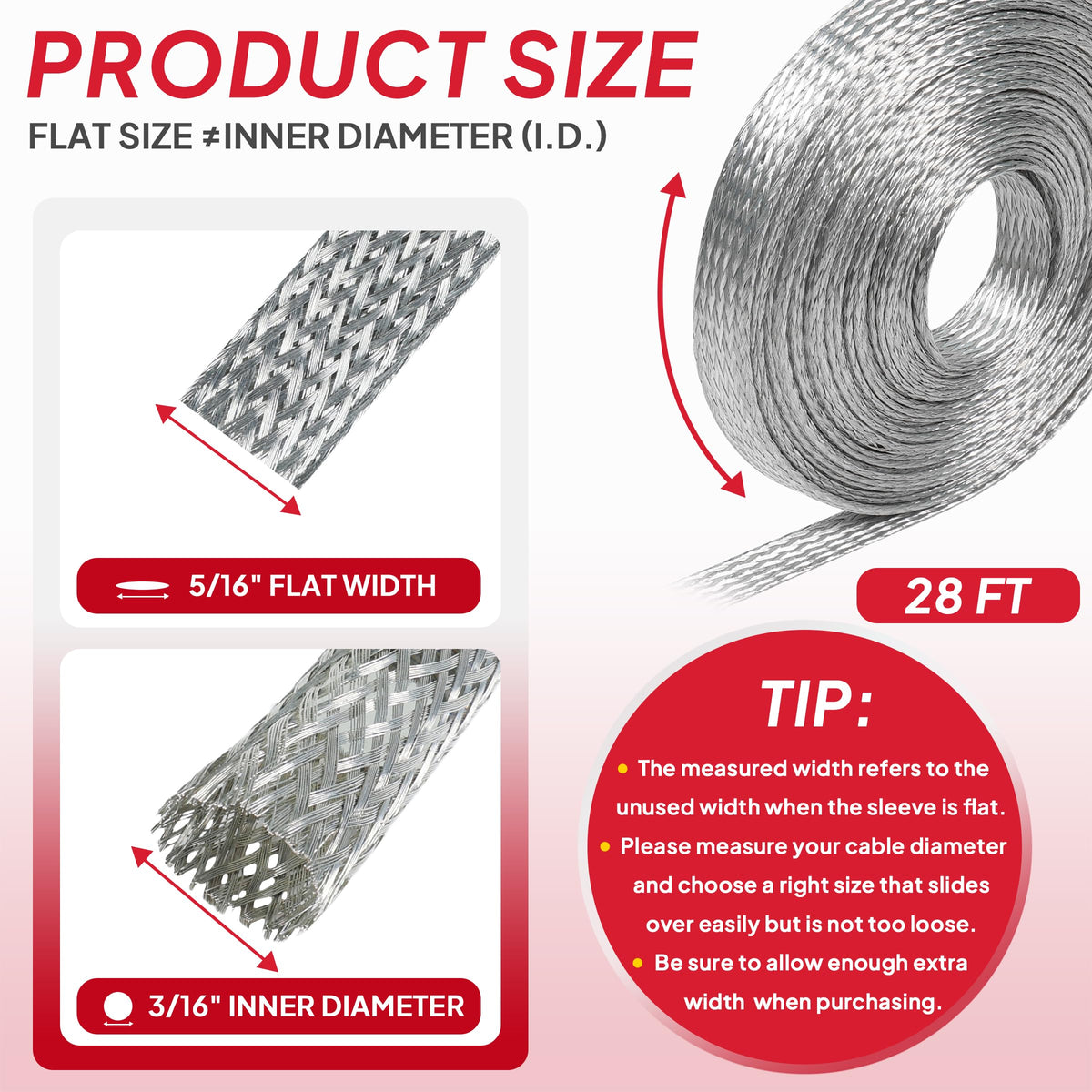 Tinned Copper Braid Cable Wire Shielding Sleeve 5/16 in Wide(0.2 ID)-28ft
