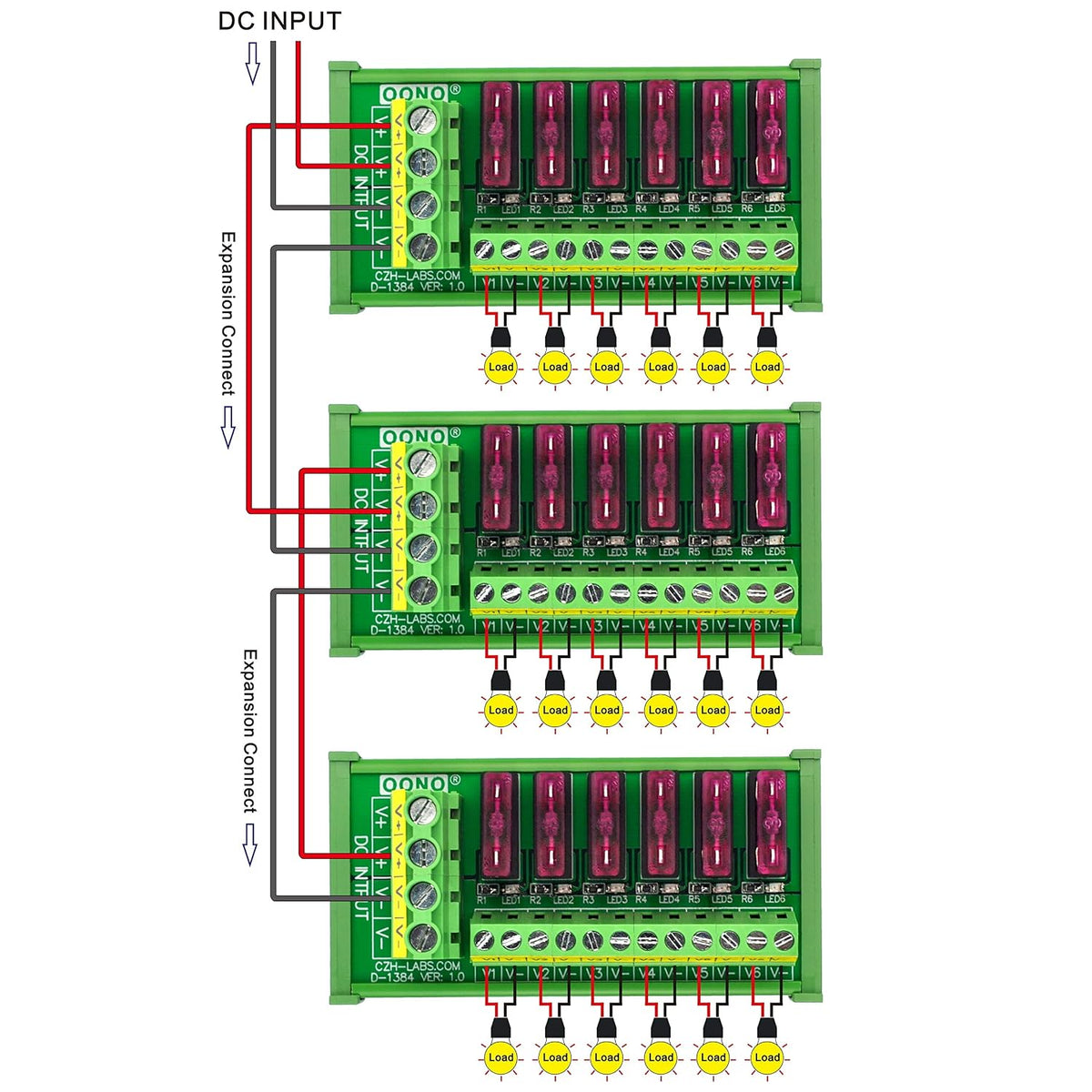 DC Power Fuse Distribution Strip Module (6 Position, DIN Rail Mount)