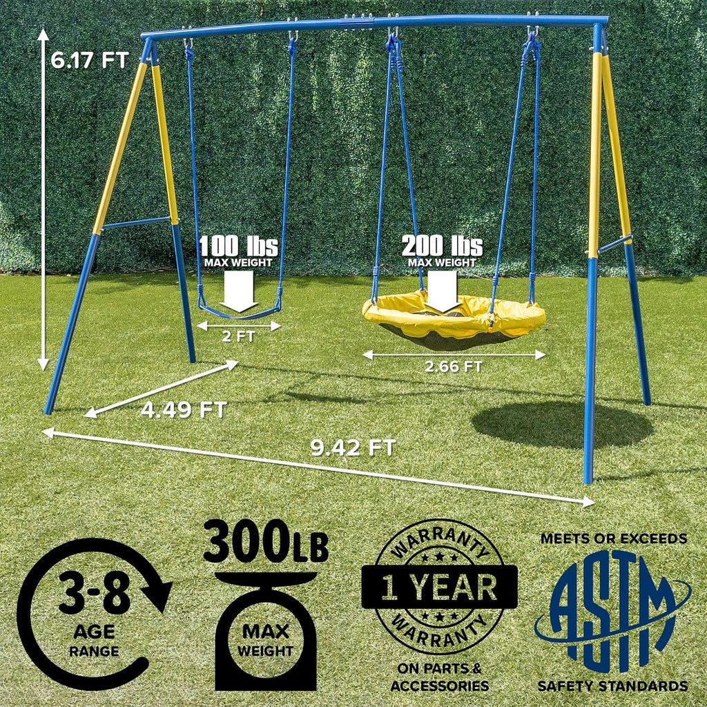 My 1st Swing & Saucer Outdoor Playset for Backyard, Belt Swing & 32" Saucer Swing, 300lbs 6.17FT Heavy-Duty Metal