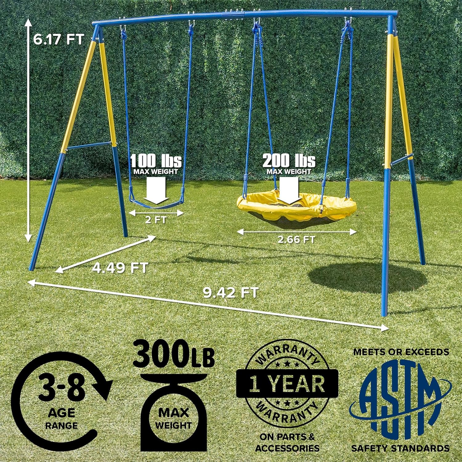 My 1st Swing & Saucer Outdoor Playset for Backyard, Belt Swing & 32" Saucer Swing, 300lbs 6.17FT Heavy-Duty Metal