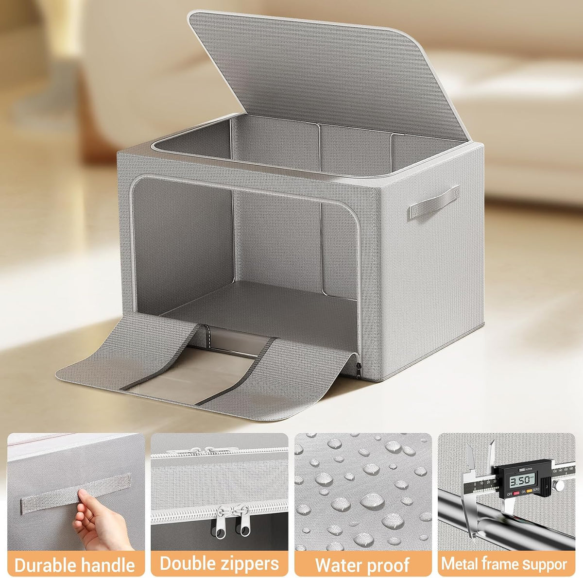 Clothes Storage Bins with Metal Frame Foldable Storage Box Clothes Organizers Storage Containers for Clothes Sheets