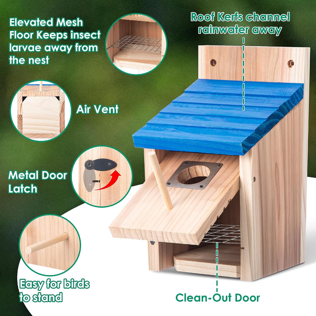 2 Pack Bluebird House for Outside, Blue Roof, Wood