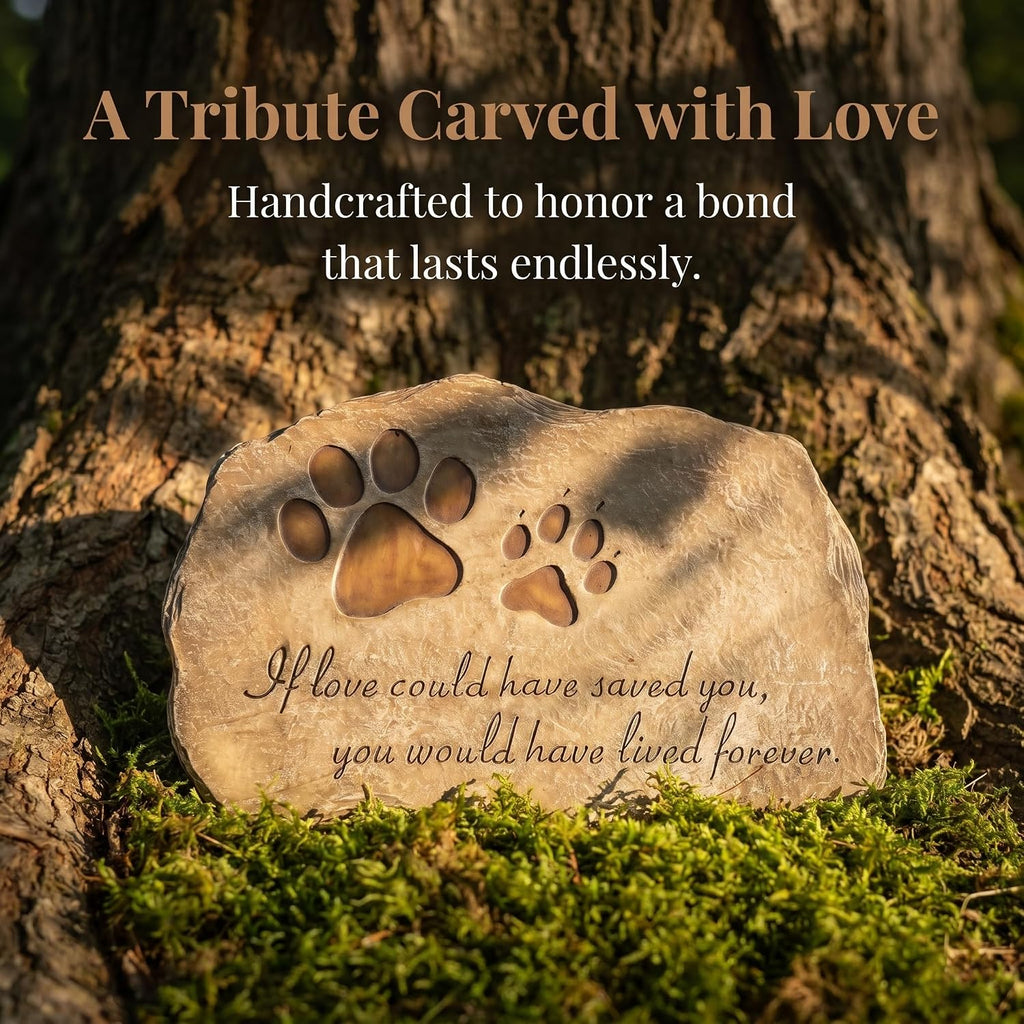 Paw Prints Dog Pet Memorial Stones, Pet Garden Stone Grave Marker for Dog or Cat, Hand-Painted Pet Memorial Gift Loss