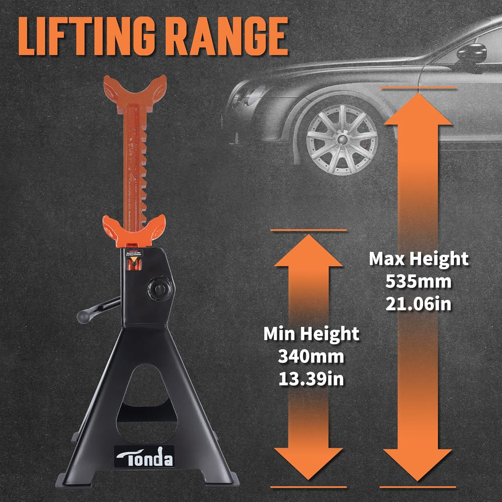 Jack Stands 3 Ton, Extra Tall Heavy Duty, Black, 1 Pair | 13.39“-21.06” Adjustable Height, For SUV, MPV and UTV/ATV
