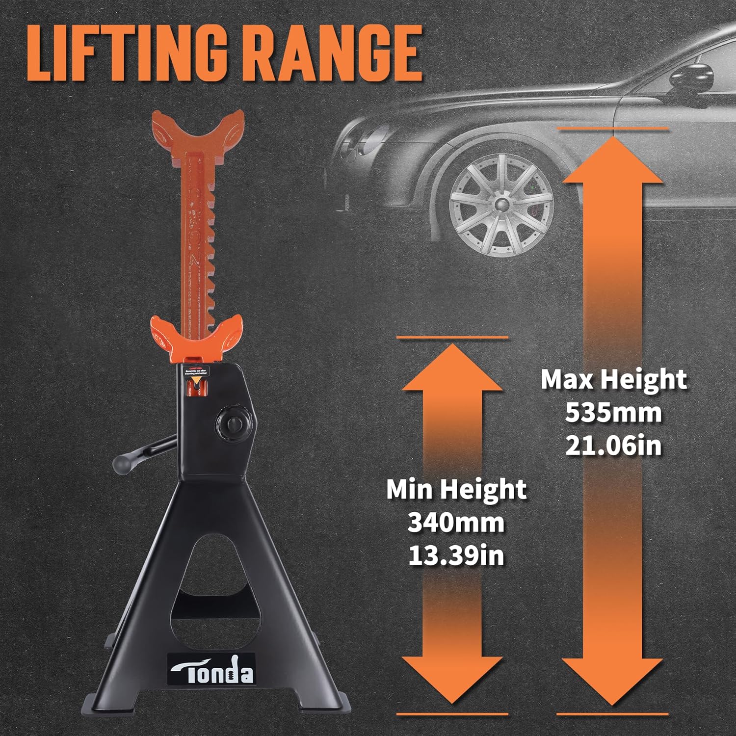Jack Stands 3 Ton, Extra Tall Heavy Duty, Black, 1 Pair | 13.39“-21.06” Adjustable Height, For SUV, MPV and UTV/ATV