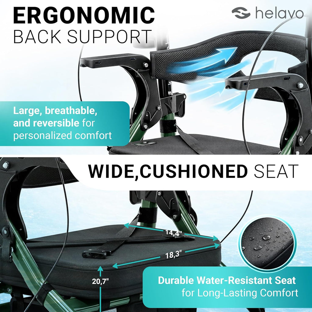 Wide 2 in 1 Walker Wheelchair Combo with 10" All Terrain Wheels, Lightweight Rollator Transport Chair Combo, 300 lbs