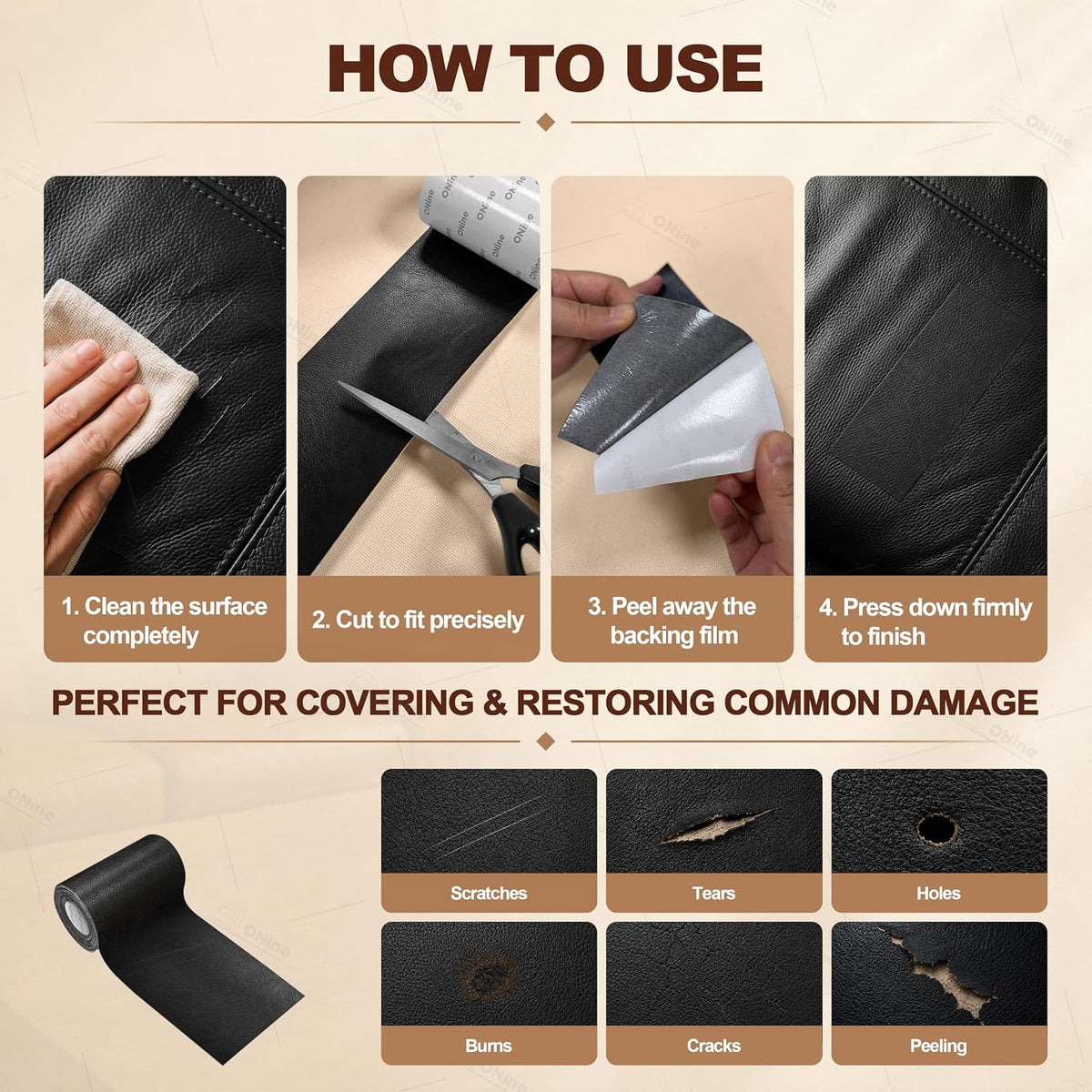 Leather Repair Tape,Self Adhesive Leather Repair Patch,Leather Patches for Furniture,Sofa,Car Seats,Office Chair.
