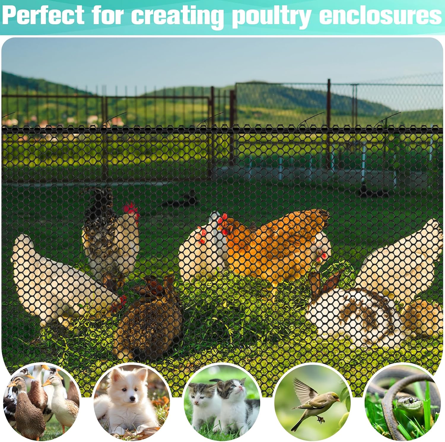 Plastic Mesh Fence Sheet 15.7IN x 50FT - 0.3IN Opening Plastic Chicken Wire Netting Roll Durable for Dogs, Poultry