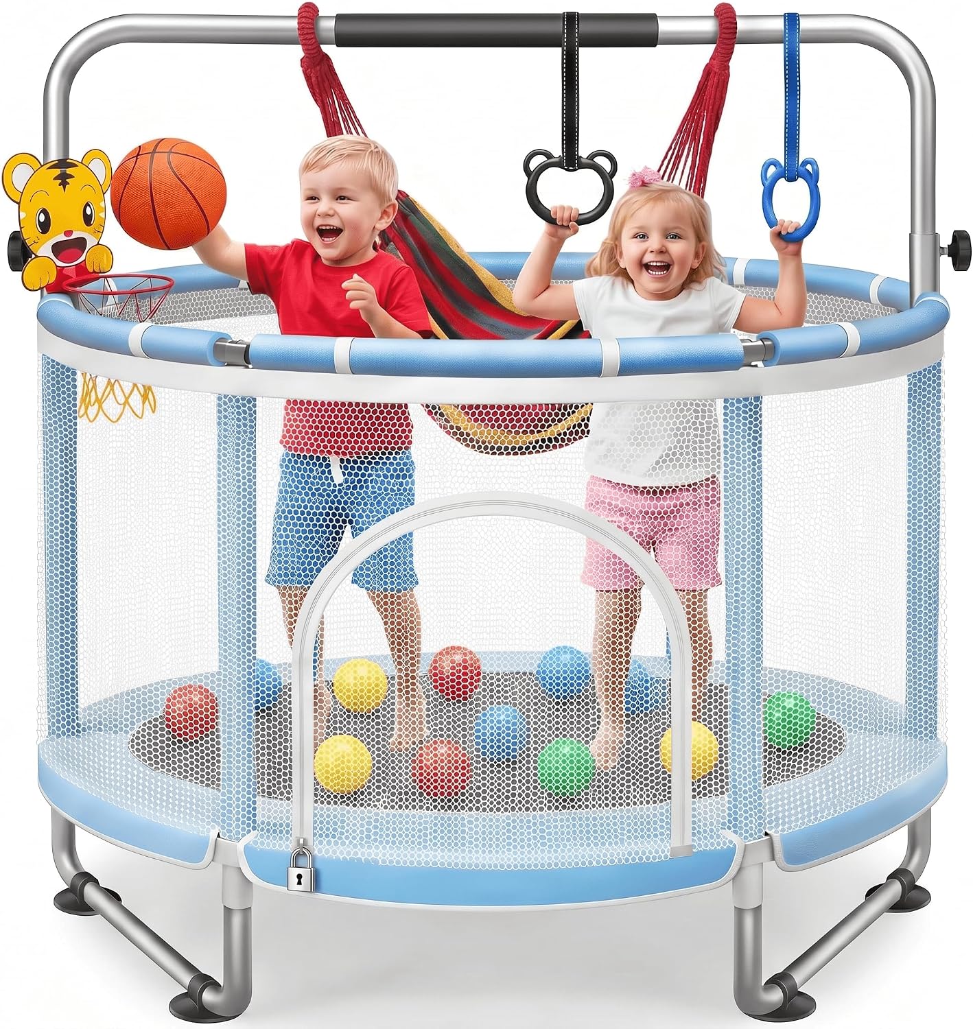 55" Kids/Toddler Trampoline with Safety Enclosure Net,Indoor & Outdoor 440LBS Capacity 6-in-1 Trampoline with