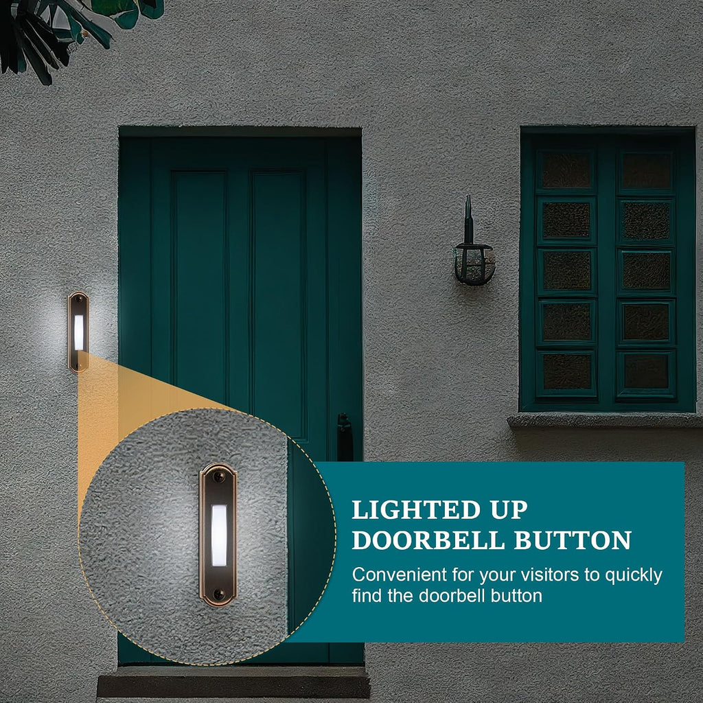 Metal Lighted Doorbell Button, Heavy Duty Metal Wired Door Bell Push Button LED Wall Mounted Doorbell Switch for
