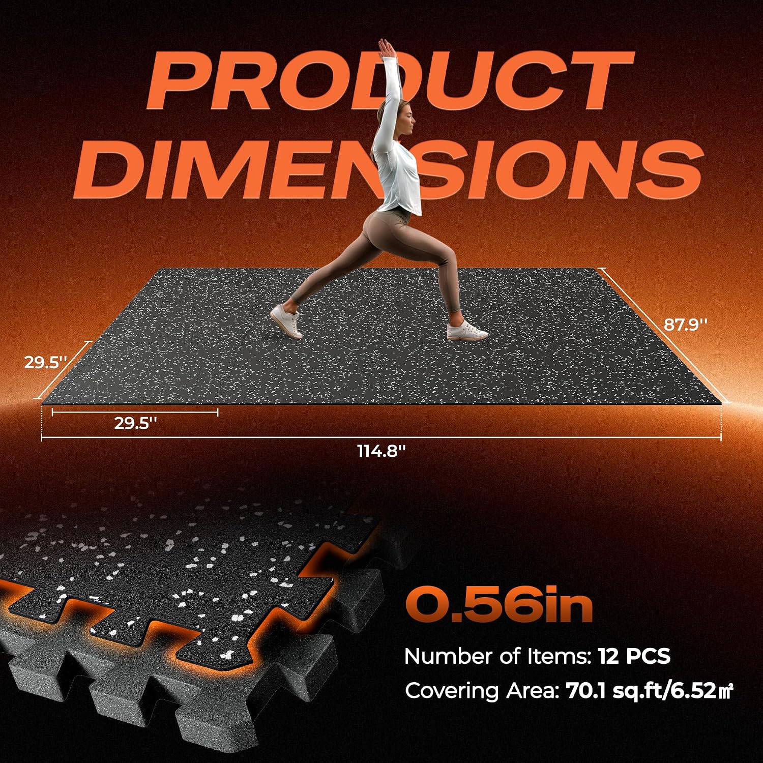 30" x 30" Larger Rubber Top Exercise Equipment Mats, 0.56" Thick 12PCS 75 Sq Ft High-Density EVA Foam Interlocking