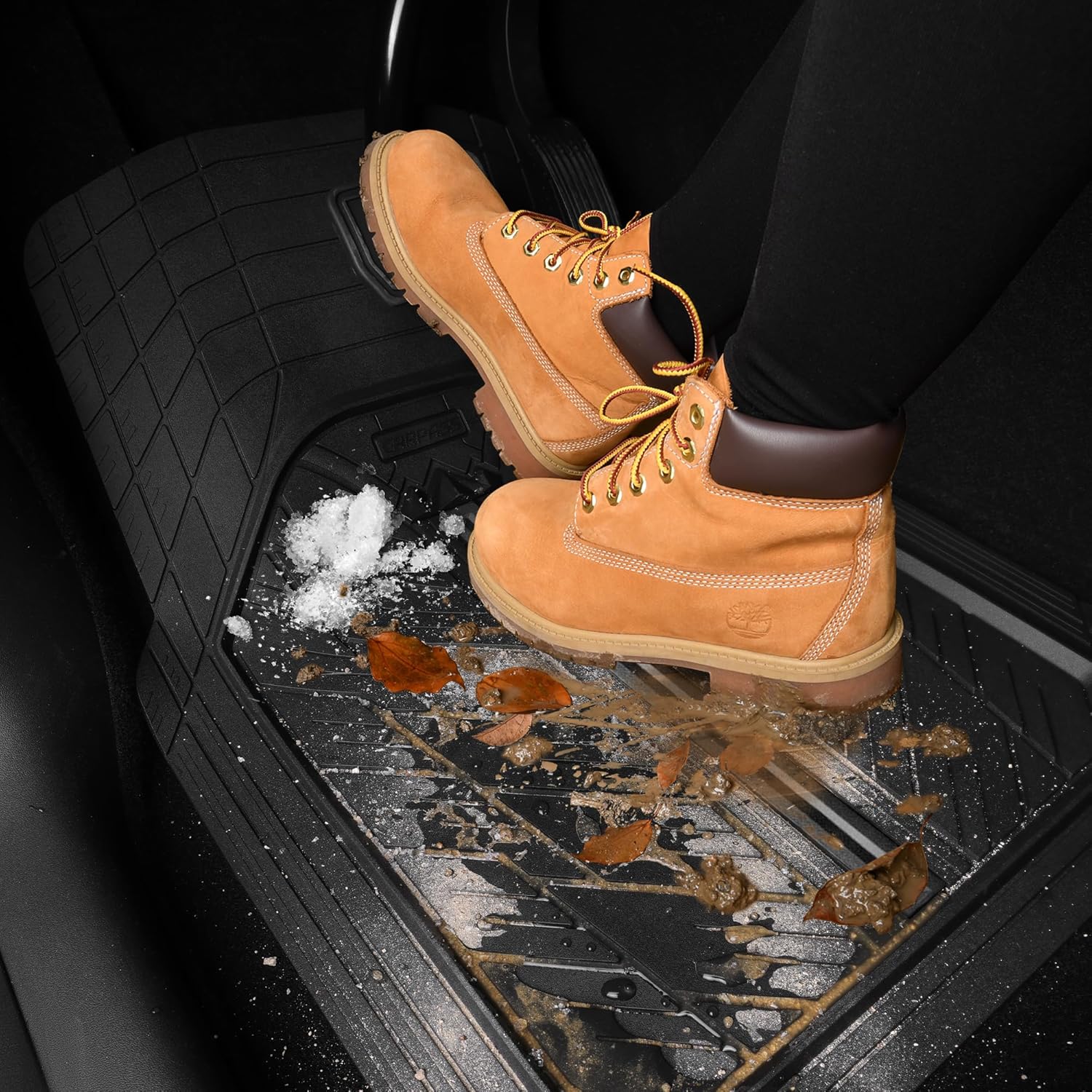 Heavy Rubber Car Floor Mats, Deep Waterproof Car Mats All Weather, Universal Trim-to Fit Automotive Floor Mats for