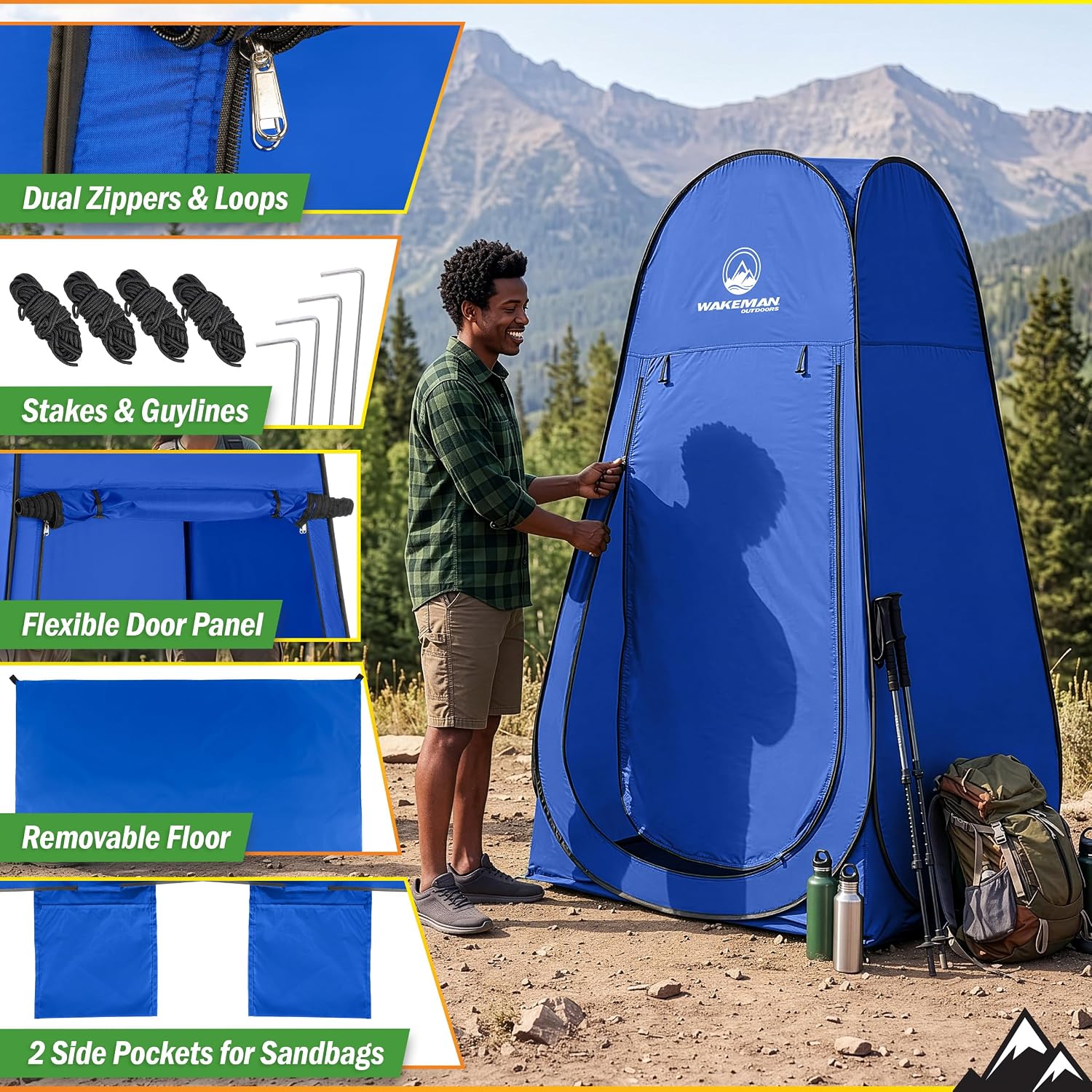 Pop Up Changing Tent, 3.3 x 3.3 x 6.2ft, Camping Shower Tent for Portable Toilet Stall or Dressing Room with Carry