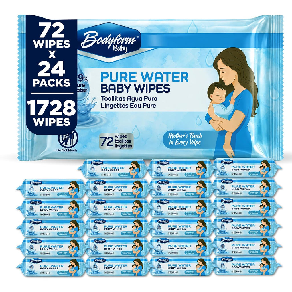 Baby Pure Water Baby Wipes, 24 Pack of 72 Count (1,728 Wipes Total) — 99% Pure Water Formula, Alcohol-Free &