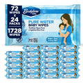 Baby Pure Water Baby Wipes, 24 Pack of 72 Count (1,728 Wipes Total) — 99% Pure Water Formula, Alcohol-Free &