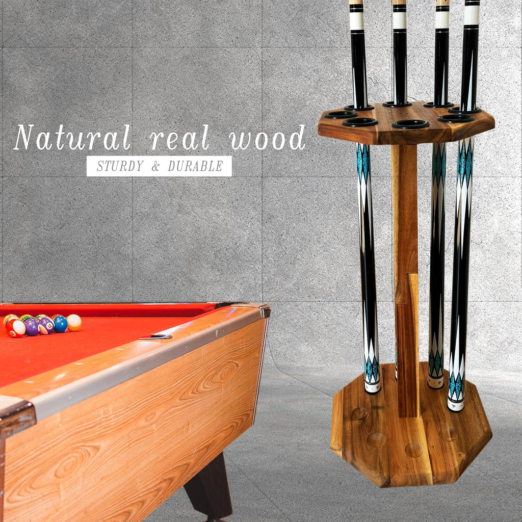 Freestanding Billiard Cue Rack, Pool Table Accessories Hold 8 Cues, Pool Cue Stick Holder, Wooden Floor Stand Pool