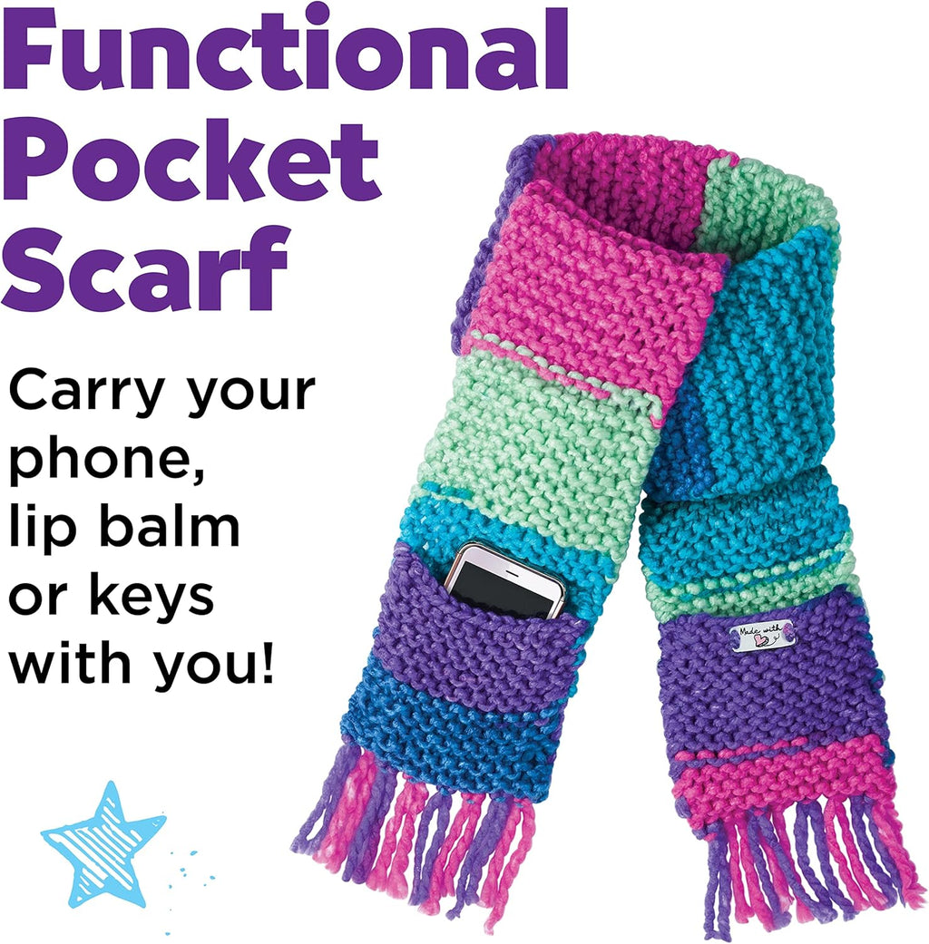 Learn to Knit Pocket Scarf - DIY Knitting Kit for Beginners, Kids Craft Kit