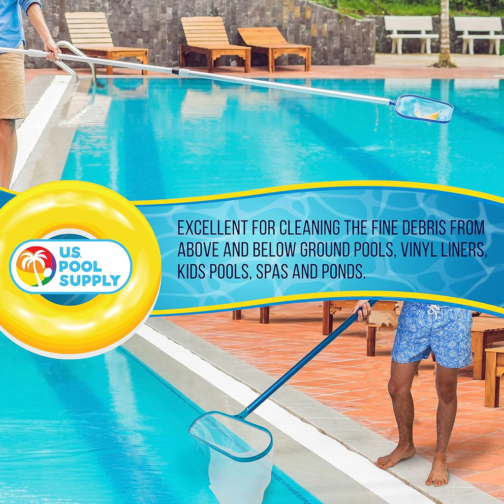 Professional Swimming Pool Leaf Skimmer Net and Leaf Rake Net Set - Cleans Out Debris Fast, Pool Maintenance - Clean