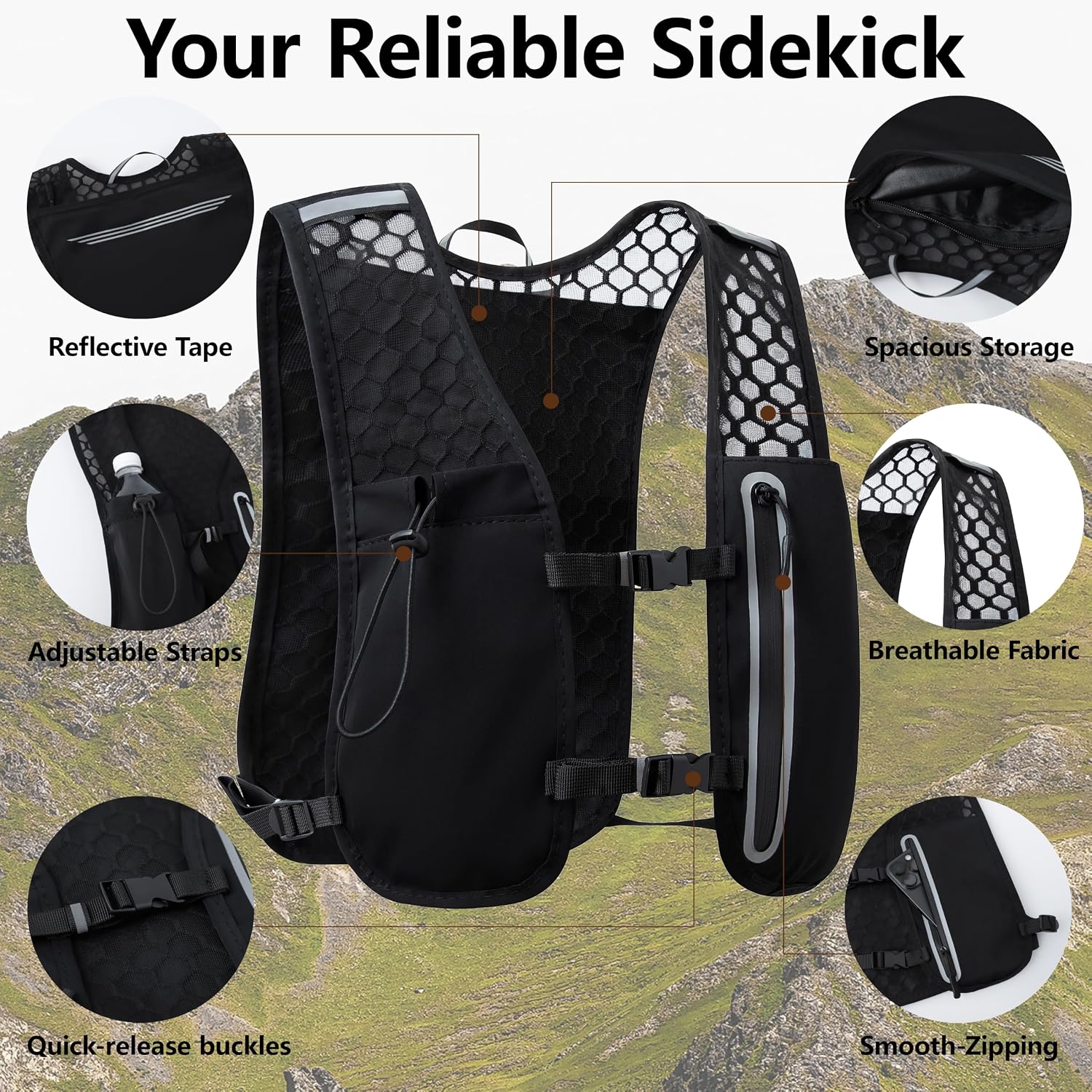 5L Lightweight Running Hydration Vest, Adjustable Reflective Pack for Trail, Cycling, Hiking, Marathon, Men and Women