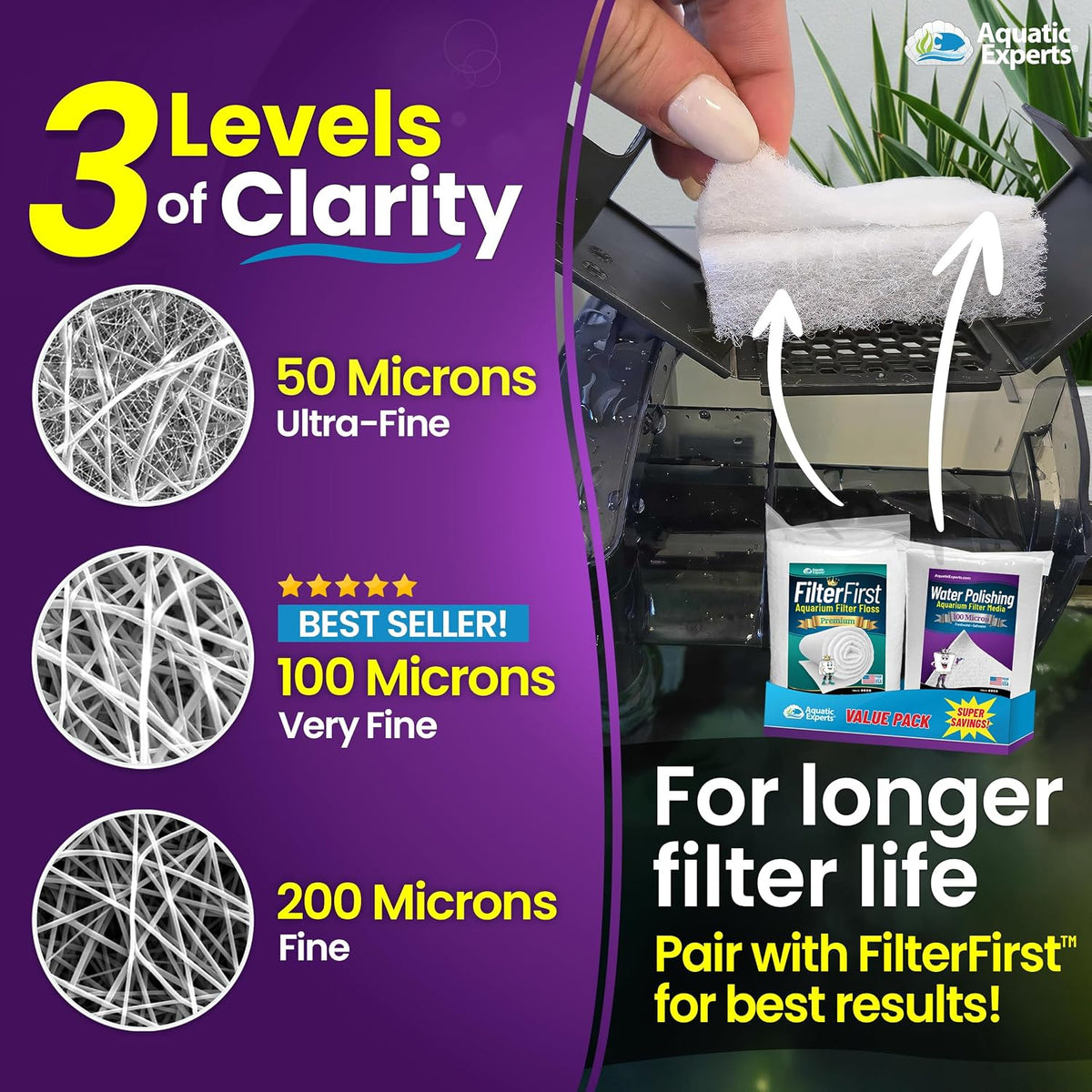 Aquarium Polishing Filter Pad, Water Polishing Pad for Aquarium Filters, Filter Floss for Fish Tank Filters, (100