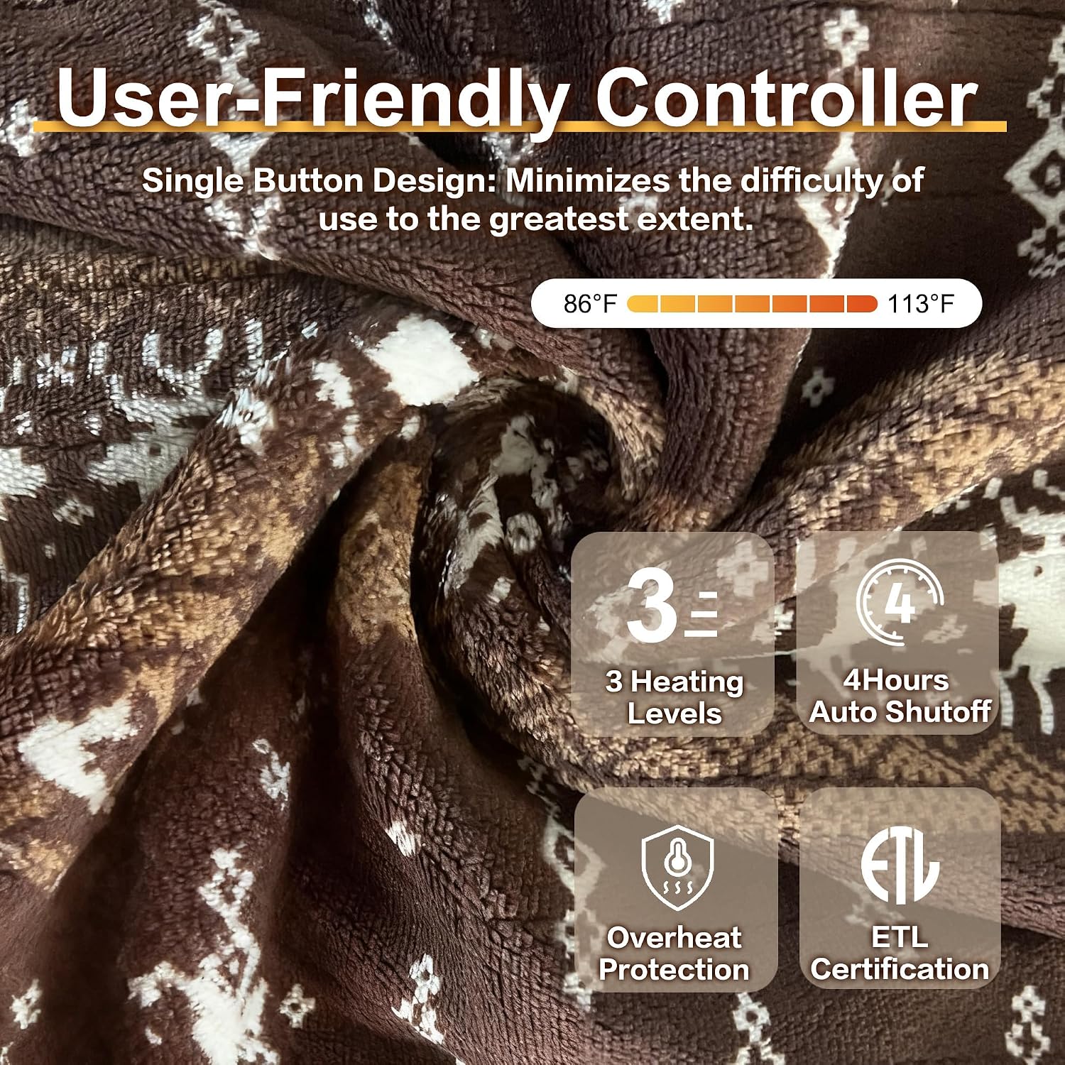 Heated Blanket Throw, Soft Double Flannel Electric Blanket, Moose | ETL/FCC Certified,10ft Cord,3 Heat Levels, 4H