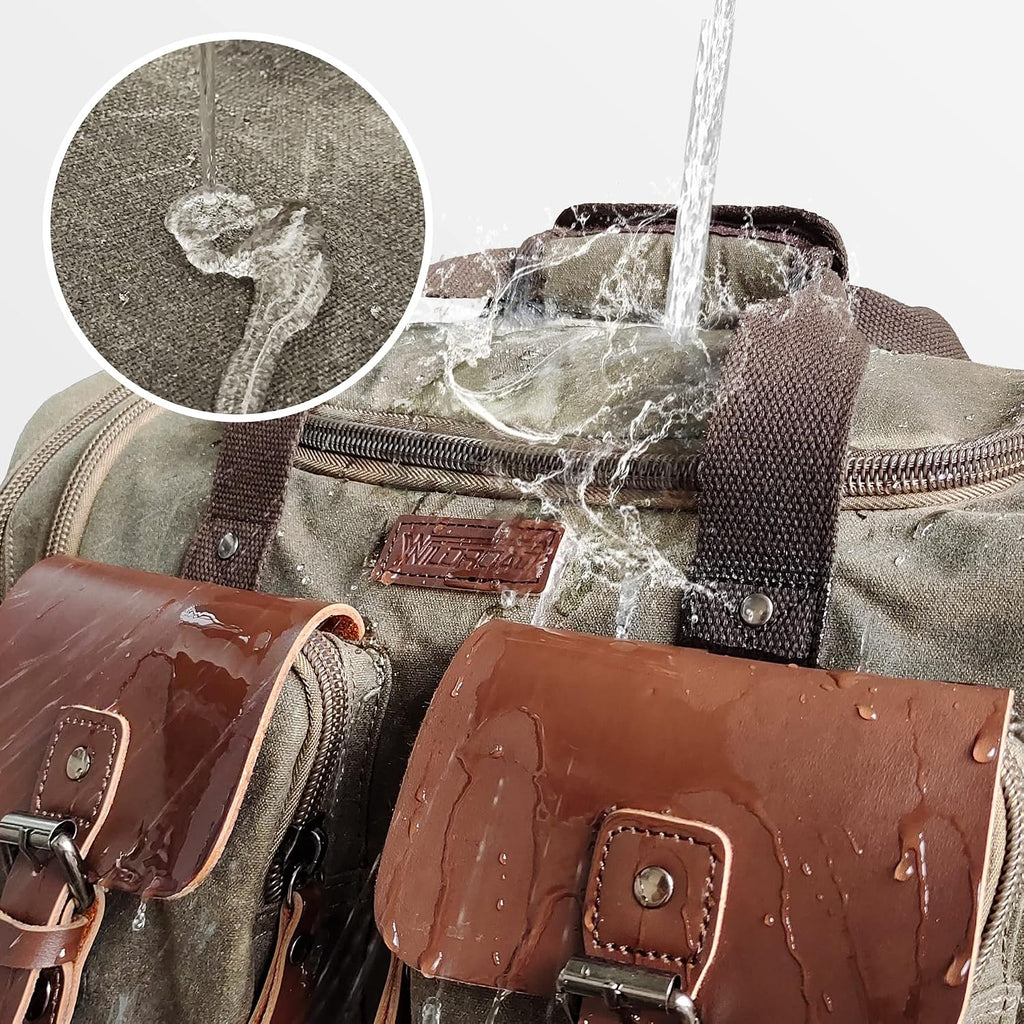 Waxed Canvas Duffle Bag - 50L Waterproof Weekender Overnight Travel Bag