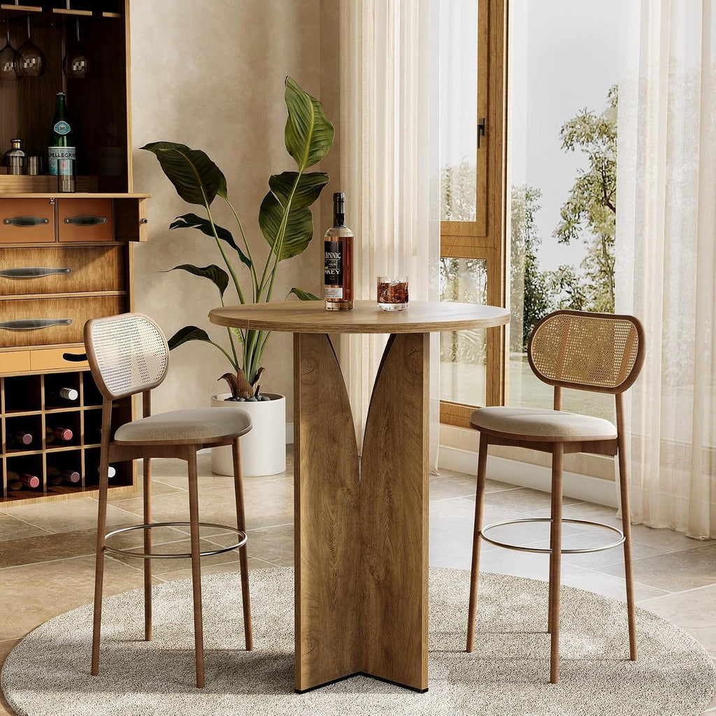 Round Bar Table, 31.5 Inches Counter Height Cocktail Table, Wooden High Top Home Bar Unit for Pub, Bistro, Home