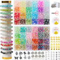 1300PCS 8mm Mixed Crackle Glass Beads for Bracelets Making with Accessories, 48 Colors Crystal Glass Beads Jewelry