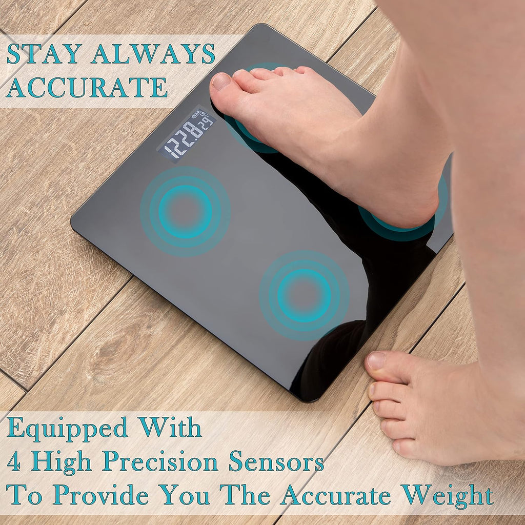 Black Digital Bathroom Scale for Body Weight, Smart Step-On Technology, Backlit LCD Display, High Accuracy Weight